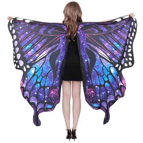 Schmetterlingsflügel für Damen Schmetterling Kostüm Fancy Kleid Damen Motten Flügel Schmetterling Cape Halloween Kostüme, Stern Blau, 168*135 cm von Waist Wow