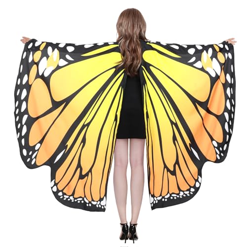 Schmetterlingsflügel für Damen Schmetterling Kostüm Fancy Kleid Damen Motten Flügel Schmetterling Cape Halloween Kostüme, Gelb, 168*135 cm von Waist Wow