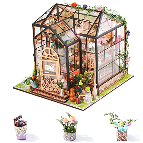 DIY Miniature House Garden, Miniatur Haus, 1:24 Miniatur-Puppenhaus-Kit, Puppenhaus Miniatur mit LED-Licht, Kreative Geschenke für Freunde, Eltern, Jennys Blumenhaus von Wakects