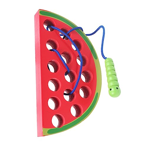 Fruchtfressender Wurm, Langlebiges Fädelspielzeug aus Holz für 1-2-Jährige (Wassermelone) von Wakects