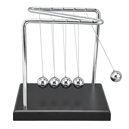 Newton Cradle Pendel Balls Game, 5 Kugeln aus Stahl, Dekompressionsspielzeug in N-Form mit Basis aus Holz, Schwarz, für Dekoration von Büro zu Hause, 15 x 14 x 12 cm von Wakects