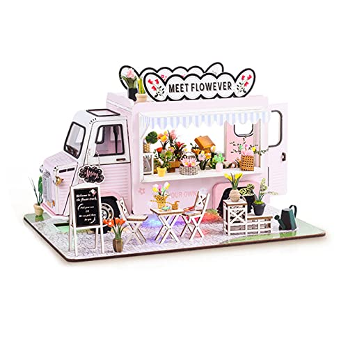 Puppenhaus zum Basteln, Miniatur-Puppenhaus 1:24, Miniatur Puppenhaus mit LED-Licht, kreative Geschenke für Freunde Eltern, Blumenwagen von Wakects