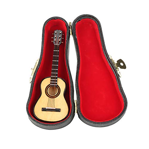 Wakects Miniatur Gitarrenmodell, Mini Holzgitarre, Musikinstrument Modell, Puppenhaus Zubehör mit Ständer und Koffer für die Desktop Dekoration zu Hause, 10 cm Wakects Miniatur Gitarrenmodell, Mini Holzgitarre, Musikinstrument Modell, Puppenhaus Zubehör mit Ständer und Koffer für die Desktop Dekoration zu Hause, 10 cm von Wakects