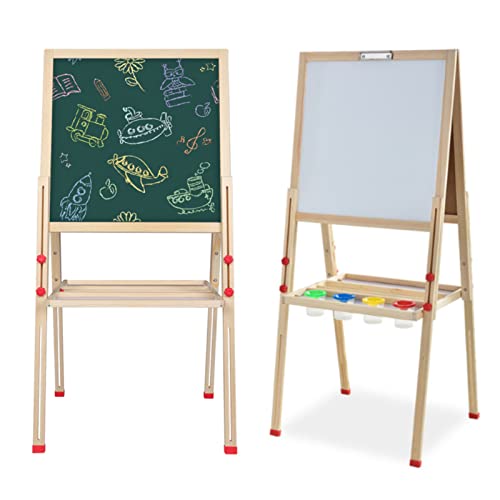 Wakects Multiaktivität Tafel, 3 in 1 Magnetische Holztafel, für Kinder mit Ständer, Tafel für Kinder mit Zubehör, Zeichnungswerkzeuge für Mädchen und Kinder von Wakects