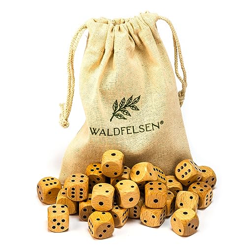 Waldfelsen 6, 12, 20, 30 oder 50 hochqualitative Holzwürfel aus echtem Buchenholz Augenwürfel Spielwürfel aus Holz in 16 mm Standardwürfel mit Stoffbeutel Würfelset (Blanko, 30 Stück) von Waldfelsen