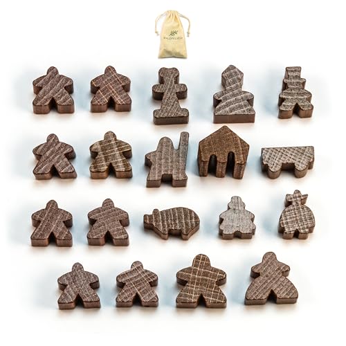 Waldfelsen® Spielfiguren passend für Carcassonne - 8 Meeple und 11 Sonderfiguren für das Grundspiel, die 10 Erweiterungen und die Minis 2 und 6 (Farbe: Braun) von Waldfelsen