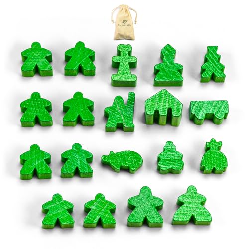 Waldfelsen® Spielfiguren passend für Carcassonne - 8 Meeple und 11 Sonderfiguren für das Grundspiel, die 10 Erweiterungen und die Minis 2 und 6 (Farbe: Grasgrün) von Waldfelsen