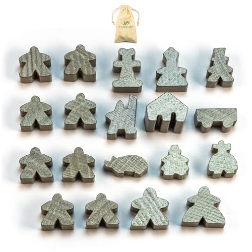 Waldfelsen® Spielfiguren passend für Carcassonne - 8 Meeple und 11 Sonderfiguren für das Grundspiel, die 10 Erweiterungen und die Minis 2 und 6 (Farbe: Grau) von Waldfelsen