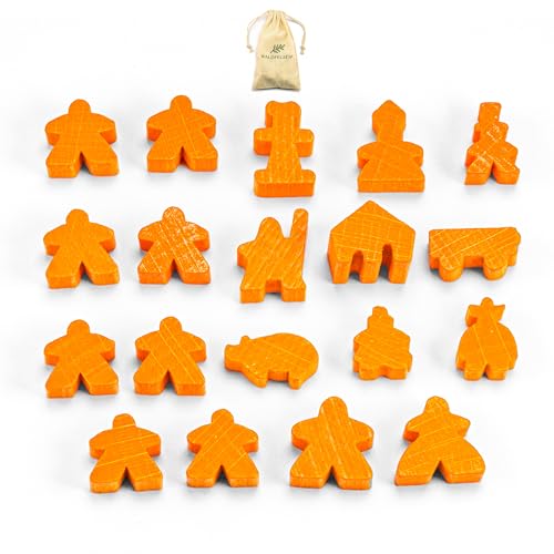 Waldfelsen® Spielfiguren passend für Carcassonne - 8 Meeple und 11 Sonderfiguren für das Grundspiel, die 10 Erweiterungen und die Minis 2 und 6 (Farbe: Orange) von Waldfelsen