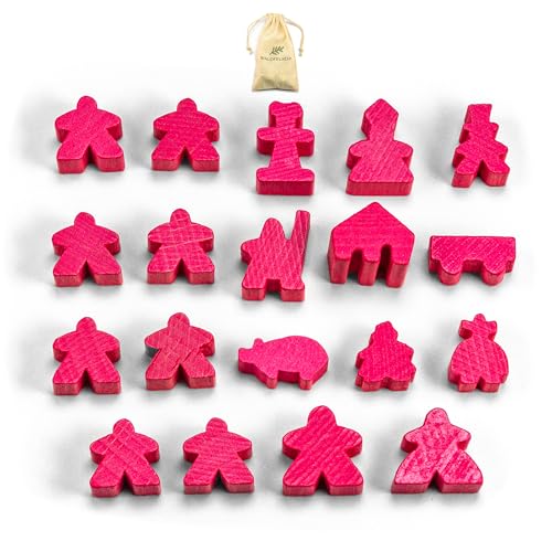 Waldfelsen® Spielfiguren passend für Carcassonne - 8 Meeple und 11 Sonderfiguren für das Grundspiel, die 10 Erweiterungen und die Minis 2 und 6 (Farbe: Pink) von Waldfelsen