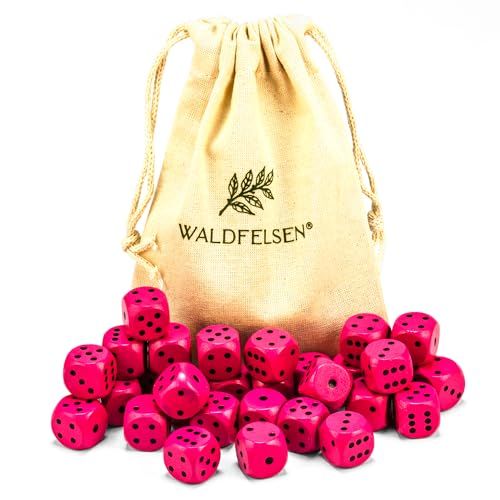 Waldfelsen 6, 12, 20, 30 oder 50 hochqualitative Holzwürfel aus echtem Buchenholz Augenwürfel Spielwürfel aus Holz in 16 mm Standardwürfel mit Stoffbeutel Würfelset (Pink, 30 Stück) von Waldfelsen