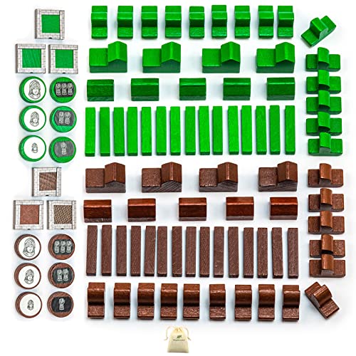 Waldfelsen® Spielfiguren aus Holz - 8 Städte, 10 Siedlungen, 30 Straßen, 30 Schiffe, 12 Ritter und 6 Stadtmauern geeignet für das Basisspiel, Seefahrer und Städte und Ritter von Die Siedler von Waldfelsen