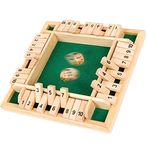 Waldspring Deluxe 1-4-Spieler Shut The Box, Tisch Spiel Klassisch Würfelspiel Board Spielzeug, Klassisches Würfelspiel aus Holz, Four Sided Flop von Waldspring