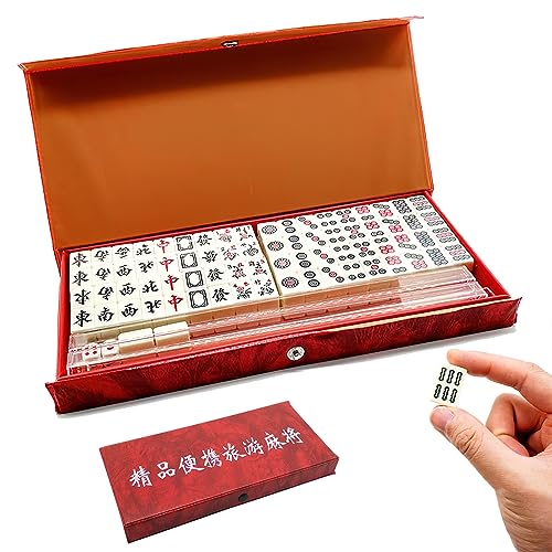 Waldspring Mahjong Spiel, Mini Majong Spielsteine Set, Camping Spiele, Majongsteine Spiel 144 Steine, Traditionelles Chinesisches Mini-Strategiespiel, Leicht zu Tragen und für Reisen Geeignet von Waldspring