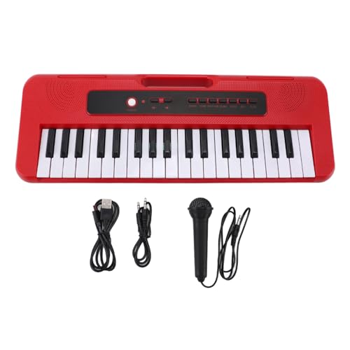 Kinder-Keyboard-Klavier, 37 Tasten, 4 Töne, Multifunktions-Musikinstrument für Kleinkinder, mit Mikrofon, USB-Kabel, Rotes Kunststoffmaterial von Walfront