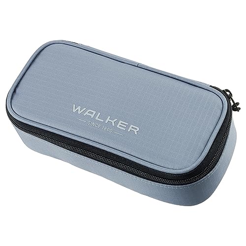 Walker 49262-075 49262-075-Pencil Box Grey, Federmäppchen mit Hauptfach, doppelseitiger Trennwand inkl. 20 Stifteschlaufen, Zippfach und Reißverschluss, Grau von Walker