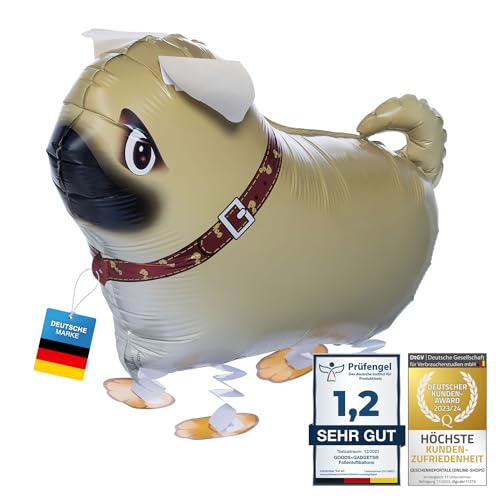 Folienballons Air-Walkers Heliumballons Tierfiguren Helium Luftballons; Mops Hund Airwalker Ballon mit Leine für Kinder von GOODS+GADGETS