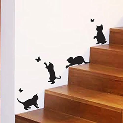 Katzen Spielen Fangen Schmetterlinge Home Vinyl Wandaufkleber Dekor Aufkleber Wandbild Kätzchen Haustiere Tapete Dekoration Kinderzimmer von Wall4stickers