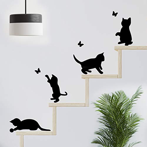 Lustige Katzen springende Wandsticker Wohnzimmer Katze Aufkleber Dekor Tapete Kunst Schalter Abziehbild Schwarz Vinyl Schmetterling Dekoration Küche Zuhause Kind Schlafzimmer Hund niedlich Mond von Wall4stickers