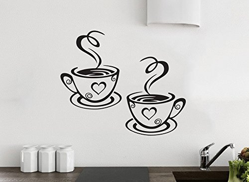 Küchen-Aufkleber Wandaufkleber 2 Tassen Kaffee Liebe Küche Wand Tee Aufkleber Vinyl Aufkleber Kunst Restaurant Pub Dekor von Wall4stickers