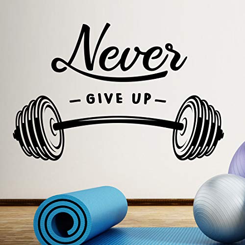 Wandaufkleber „Never Give Up Barbell“ für Zuhause Fitnessstudio Motivation Workout Gewicht zum Aufhängen inspirierende Übungen, abnehmbarer Spruch Vinyl-Wandbild DIY-Design Innen-Training von Wall4stickers