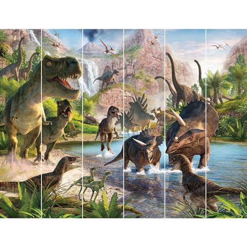 Walltastic WT46795 Dinosaurier Land 6 Paneele Wandbild FSC Papier, mehrfarbig, 2,4 m hoch x 3 m breit, Einheitsgröße von Walltastic