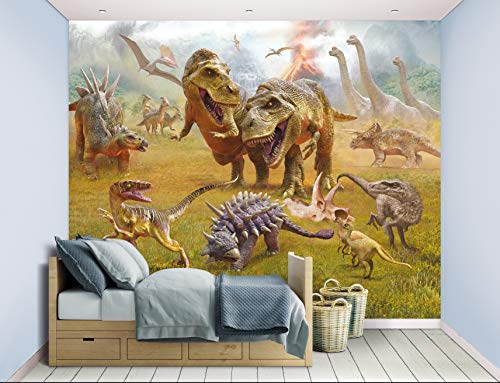 Walltastic Dinosaurier Kingdom 46696 Wandbild, FSC-Papier, mehrfarbig, 2,4 m hoch x 3 m breit, 1 Größe von Walltastic