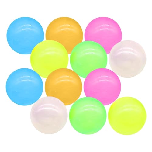 Walopola 12 Stück Stressabbau Bälle Sticky Ball, Sticky Balls Decke leuchtet im Dunkeln, Nachtstressball Fluoreszierende klebrige Wandkugeln Sticky Balls, kleben an der Wand und fallen langsam ab von Walopola