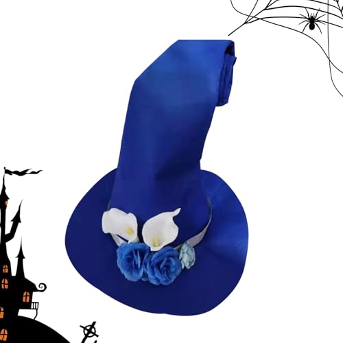 Walopola Halloween Zaubererhut,Filz Hexenhut - Spitzhut mit breiter Krempe - Filz-Zauberer-Spitzhut mit Rosenblüten-Kostüm, Hexenhut-Kostüm, Halloween-Party, Maskerade, Cosplay-Kostüme von Walopola