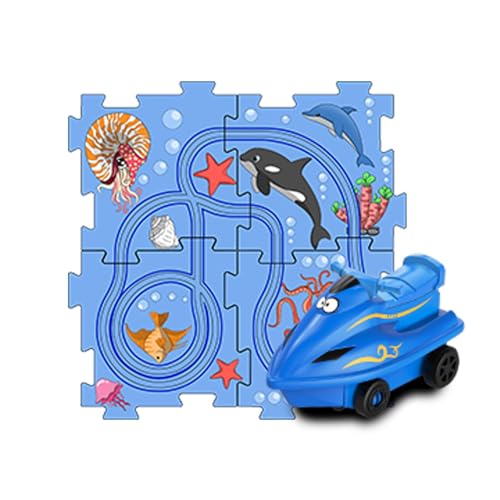 Walopola Puzzle Car Track | Auto Spielzeug Puzzle Rail Auto - Marine Thema Auto Track Bauspielzeug, Lernspielzeug Puzzle Racer Car Playset, Puzzle Board Spielset von Walopola