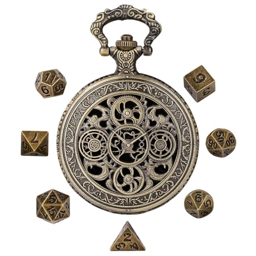 Walopola Winziges Rollenspiel-Würfel-Set, leichte, winzige Metallwürfel, Würfelspiel-Zubehör, Vintage-Würfel-Set mit Kette für Männer und Frauen von Walopola