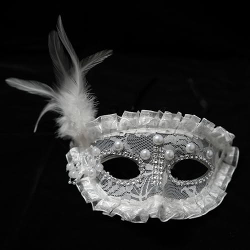 1 Stück Feder Spitze Perle Maskerade Maske Halbgesichtsmaske Maskerade Maske Damen Venezianische Maske Maskerade Ball Maske für Halloween Party Cosplay Rollenspielen Karneval,Weiß 1 Stück Feder Spitze Perle Maskerade Maske Halbgesichtsmaske Maskerade Maske Damen Venezianische Maske Maskerade Ball Maske für Halloween Party Cosplay Rollenspielen Karneval,Weiß von Wambere