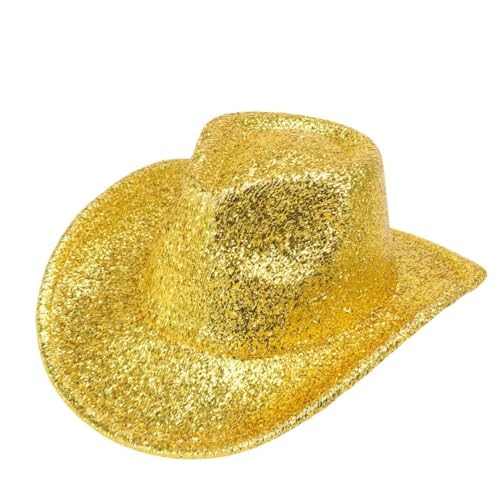 1 Stück Western Cowboyhut mit Pailletten Unisex Glitzer Kappe Bühnenpartyhut Vintage Breiter Krempe Jazzhut Partyhut für Abschlussball Bühnenperformance Disko Maskerade Festival,Gold von Wambere