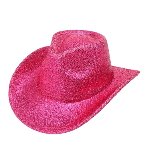 1 Stück Western Cowboyhut mit Pailletten Unisex Glitzer Kappe Bühnenpartyhut Vintage Breiter Krempe Jazzhut Partyhut für Abschlussball Bühnenperformance Disko Maskerade Festival,Rosé von Wambere