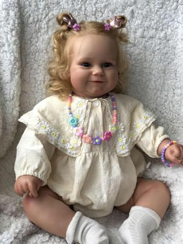 Wamdoll 61 cm große lächelnde realistische Reborn-Baby-Puppe aus weichem Vinyl, echtes Leben, Neugeborene, Prinzessin, Mädchen, Sammlerstück, Kunstpuppen mit beschwertem Stoffkörper von Wamdoll