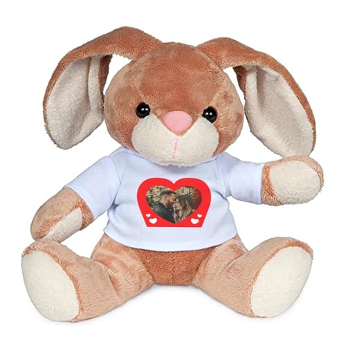 Wanapix | Hase Kuscheltier Personalisierte mit Foto und Text | Plüschtier Valentinstag | Stofftier | Originelles Geschenk | 14x19 cm | Heart von Wanapix