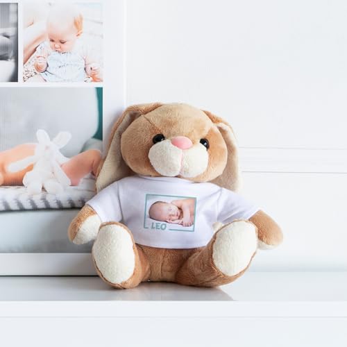 Wanapix | Hase Kuscheltier Personalisierte mit Foto und Text | Plüschtier Valentinstag | Stofftier | Originelles Geschenk | 14x19 cm von Wanapix