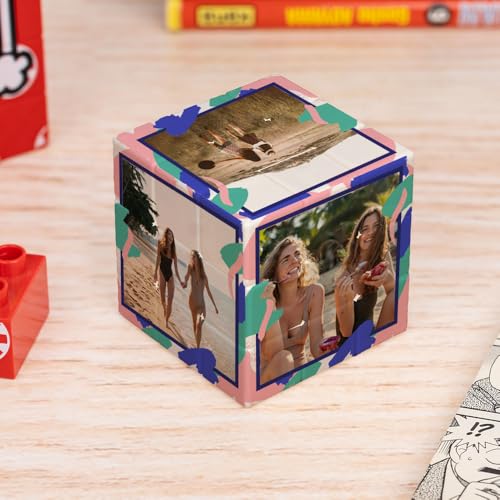 Wanapix | Personalisierter Logikwürfel 3x3 | Drehbares Logikspiel mit den 6 Fotos deiner Wahl | Direkter Druck auf Jede Seite | Klassischer 3x3-Speedcube | Rosa Rahmen von Wanapix