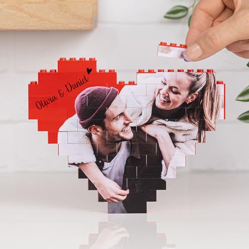 Wanapix | Puzzle Block Herz Selbst Gestalten | Personalisiertes mit Foto und Text | Kompatibel mit den Wichtigsten Marken Personalisiert | 47 Teile | 100% Personalisiert Rot von Wanapix