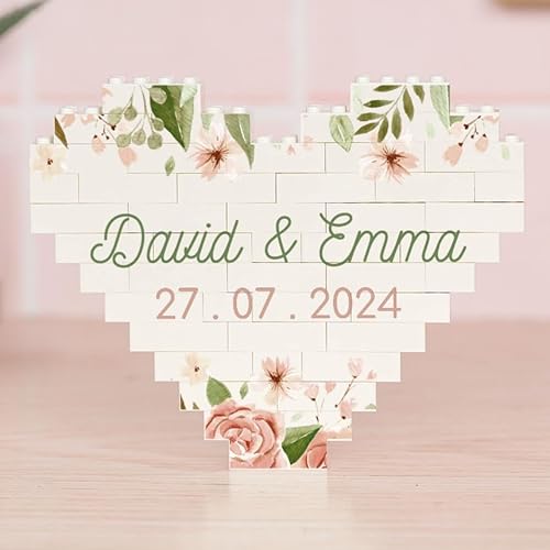 Wanapix | Puzzle Block Herz Selbst Gestalten | Personalisiertes mit Text | Kompatibel mit den Wichtigsten Marken Personalisiert | 47 Teile | Flowery von Wanapix