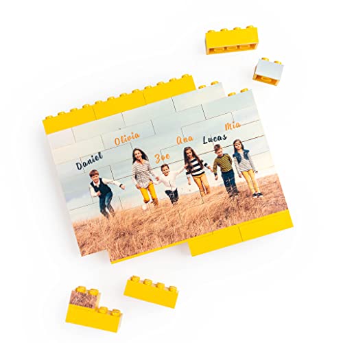 Wanapix | Puzzle Block Selbst Gestalten | Personalisiertes Block Puzzle mit Foto und Text | Kompatibel mit den Wichtigsten Marken | Personalisiertes Fotopuzzle | Originelles Puzzle | 49 Teile | GELB von Wanapix