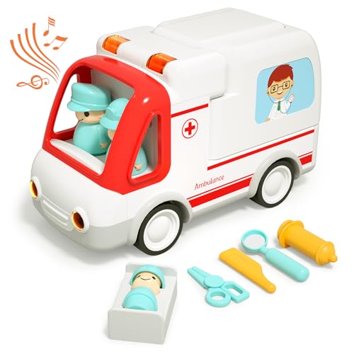 Wanborns Ambulance Truck Spielzeug für 2 3 4 5 Jahre alt Kleinkinder Jungen Mädchen, Autos Spielzeug mit Sound und Licht, frühes Lernspielzeug, Doctor Kit für Kinder, Weihnachten Geburtstag Geschenke von Wanborns