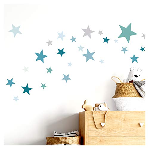 Little Deco Wandtattoo 60 Sterne Kinderzimmer Junge Stars I Mint grau I viele Farben Wandaufkleber Wandsticker Set Wohnzimmer bunt selbstklebend DL409 von Wandaro