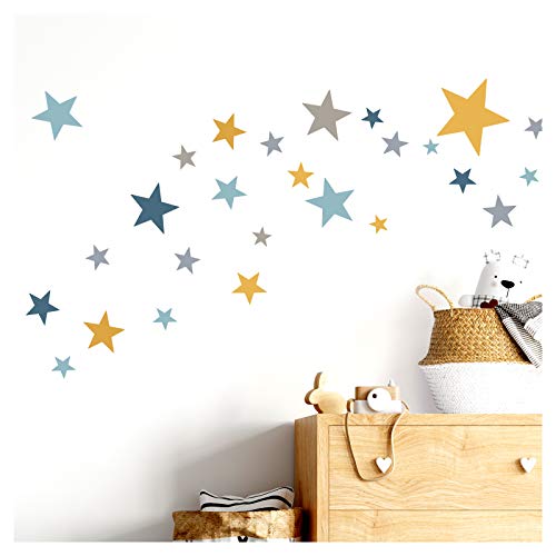 Little Deco Wandtattoo 60 Sterne Kinderzimmer Mädchen Junge Stars I gelb grau blau I viele Farben Wandaufkleber Wandsticker Set bunt selbstklebend DL409 von Wandaro