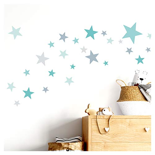 Little Deco Wandtattoo 60 Sterne Kinderzimmer Mädchen Junge Stars I türkis Mint grau I viele Farben Wandaufkleber Wandsticker Set bunt selbstklebend DL409 von Wandaro