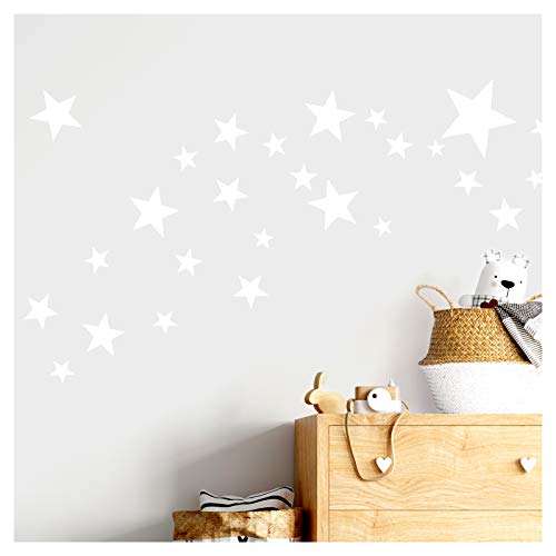 Little Deco Wandtattoo 60 Sterne Kinderzimmer Mädchen Junge Stars I weiß I viele Farben Wandaufkleber Wandsticker Set bunt selbstklebend DL409 von Wandaro