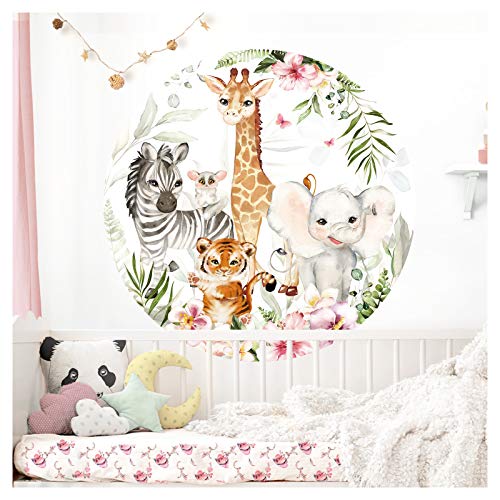 Little Deco Wandtattoo Kinderzimmer Wandbild Wandsticker für Kinder Tiere Giraffe Elefant Wanddeko Spielzimmer Wandaufkleber Babyzimmer Tapete rund 120 cm DL560 von Wandaro