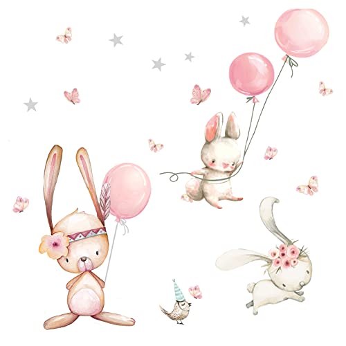 Little Deco Wandtattoo Wandsticker Kinderzimmer Tiere Hasen I Wandbild 54 x 39 cm (BxH) I Luftballons Sterne Wandaufkleber Spielzimmer Baby Deko Kinder DL160-Z9 von Wandaro