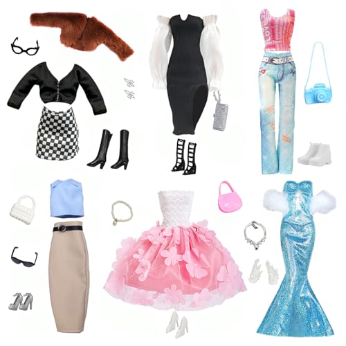 28 Puppen Kleidung und Zubehör, 6 Fashion Outfits mit Langarmrock Set, Top mit Rock, Hose Set, Fischschwanzkleid, Plüschjacke, Tüllkleid, Plus 6 Paar Schuhe und 9 Accessoires - Für 11,5 Zoll Puppen 28 Puppen Kleidung und Zubehör, 6 Fashion Outfits mit Langarmrock Set, Top mit Rock, Hose Set, Fischschwanzkleid, Plüschjacke, Tüllkleid, Plus 6 Paar Schuhe und 9 Accessoires - Für 11,5 Zoll Puppen von WanderGo