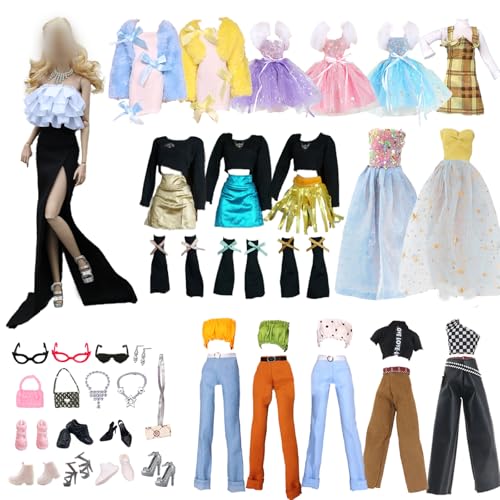 29-teiliges Fashion Puppen Kleidung und Zubehör Set für 29,2 cm Puppen - Gelbe Themen-Outfits mit Pelzstolen, Prinzessinnenkleidern, Retro-Top-Hosen-Kombinationen & 15 passenden Accessoires 29-teiliges Fashion Puppen Kleidung und Zubehör Set für 29,2 cm Puppen - Gelbe Themen-Outfits mit Pelzstolen, Prinzessinnenkleidern, Retro-Top-Hosen-Kombinationen & 15 passenden Accessoires von WanderGo